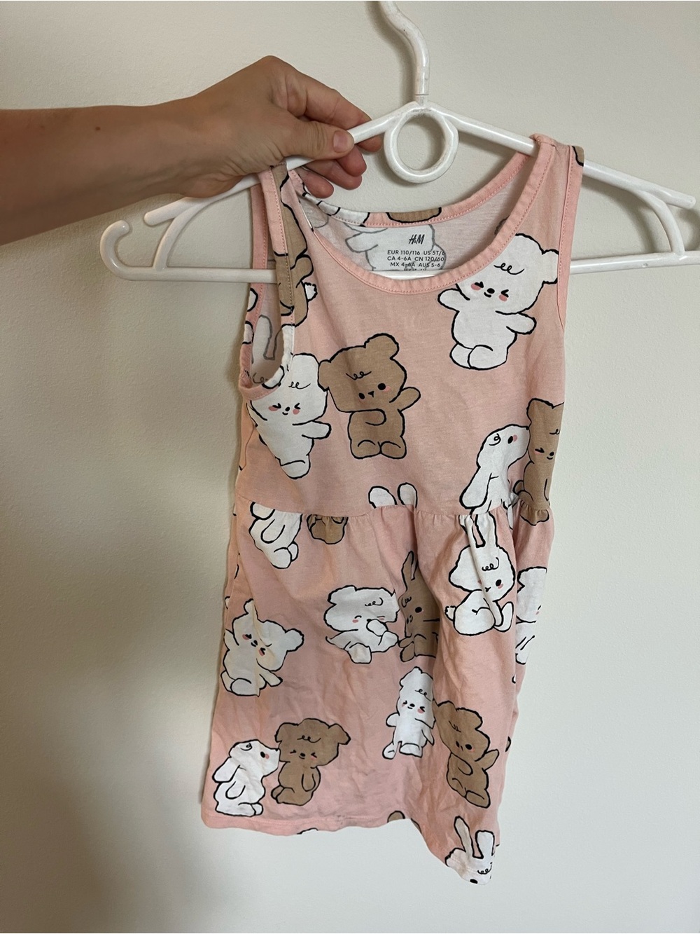 H&M Pink Dress with White and Brown Bear Print